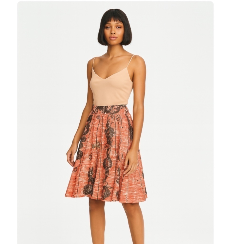 Anthropologie Odille Cotton Floral Midi Skirt with Sequins Size 8 NWT